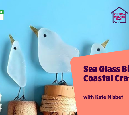 Text reads, "Sea Glass Bird Art - Coastal Craft Idea with Kate Nisbet" over the main image at the top of this page. 