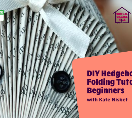 Text reads, "DIY Hedgehog Book Folding Tutorial For Beginners with Kate Nisbet" over the main image at the top of this page.