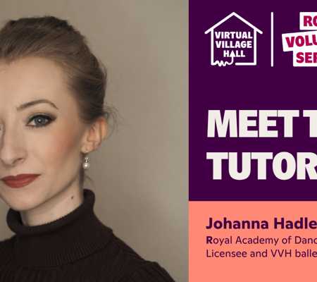 Text reads, "Meet The Tutor, Johanna Hadley Royal Academy of Dance Silver Swans® Licensee and VVH ballet teacher" With a headshot image of Johanna smiling.