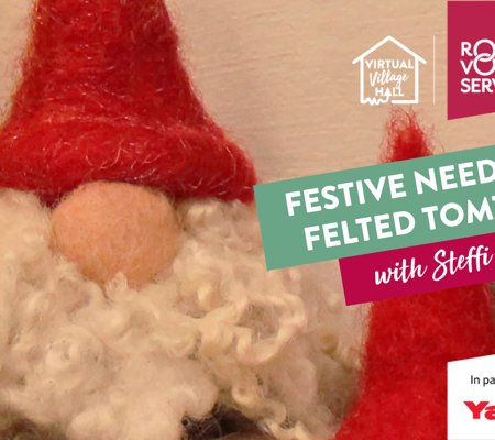 a close up of a festive needle felted gnomes tomte by Steffi Stern