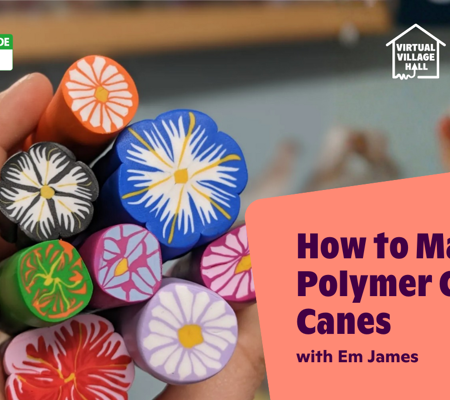 Text reads, "How To Make Polymer Clay Canes with Em James" over the main image at the top of this page.