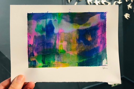 a close up of a mono screen print by Rachel Moore