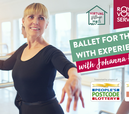 a woman in a black top at a barre taking part in a ballet class