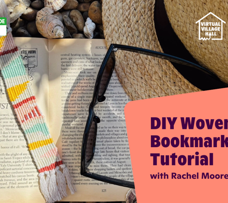 Text read, "DIY Woven Bookmark Tutorial with Rachel Moore" over the main image at the top of this page.