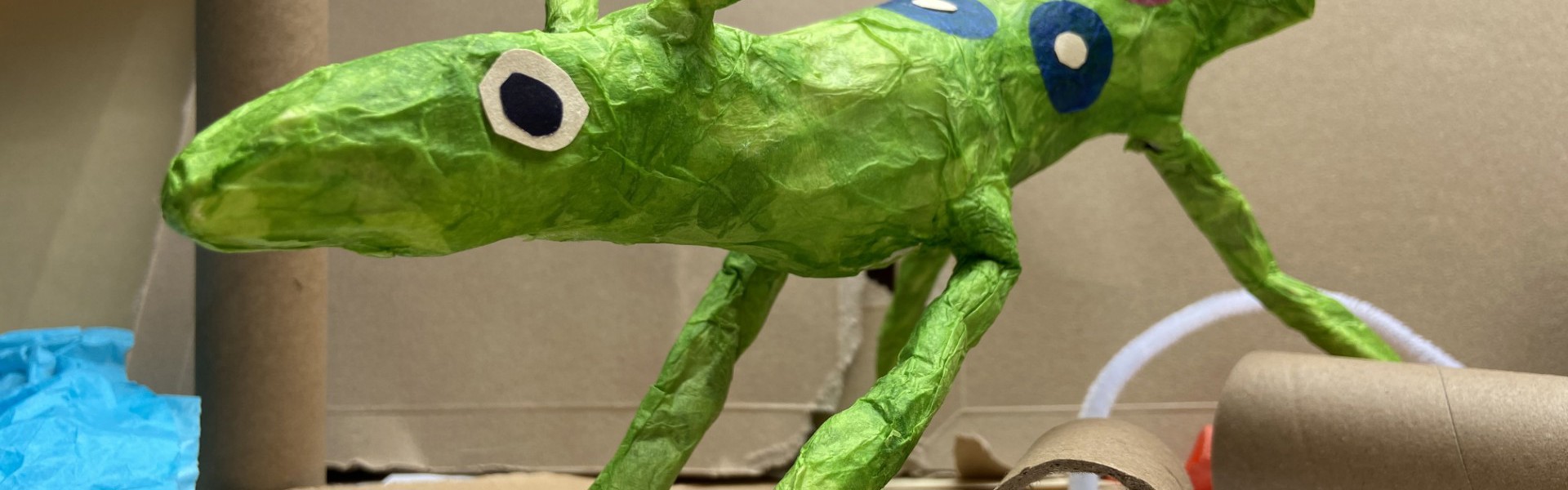 a Papier Mache animal made by Rachel Moore