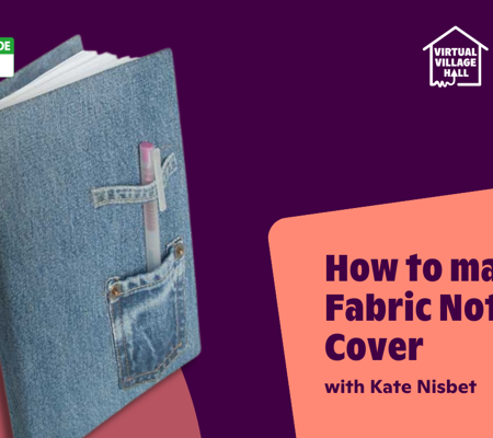 Text reads, "How To Make A Fabric Notebook Cover with Kate Nisbet" over the main image at the top of this page