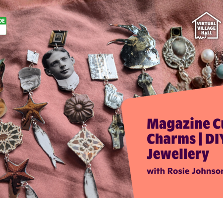 Text read, "Magazine Cutout Charms - DIY Paper Jewellery with Rosie Johnson" over the main image at the top of this page. 