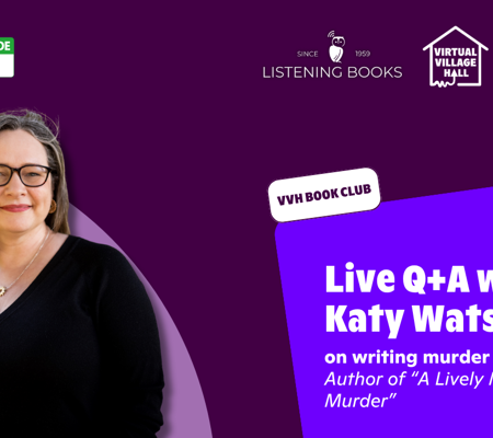 Text reads, "Listening Books Q+A Katy Watson on Writing Murder Mysteries" over the main image at the top of this page.