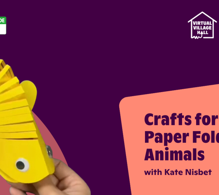 Text reads, "Crafts For Kids - Paper Folding Animals with Kate Nisbet" over the main image at the top of this page.