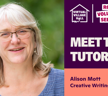 Text reads, "Meet The Tutor - Alison Mott, Creative Writing Tutor" with a photo of Alison smiling outside.