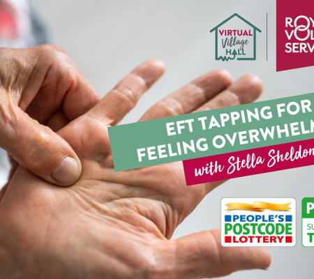 Text reads, "EFT Tapping for feeling Overwhelmed with Stella Sheldon" Over a background image of the main image on this page.