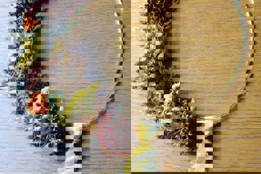 a handmade dried flower wreath made by Vicky Crawford