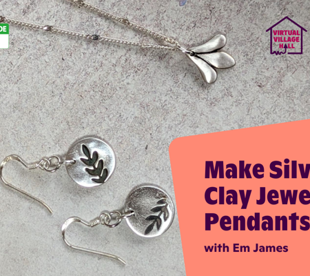 Text reads, "Make Silver Clay Jewellery Pendants with Em James" over the main image at the top of this page
