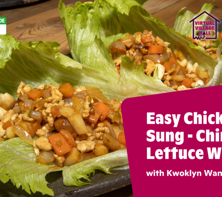 Text reads, "Easy Chicken Yuk Sung - Chinese Lettuce Wraps with Kwoklyn Wan." Over a background image of Chicken Yuk Sung - Chinese Lettuce Wraps.