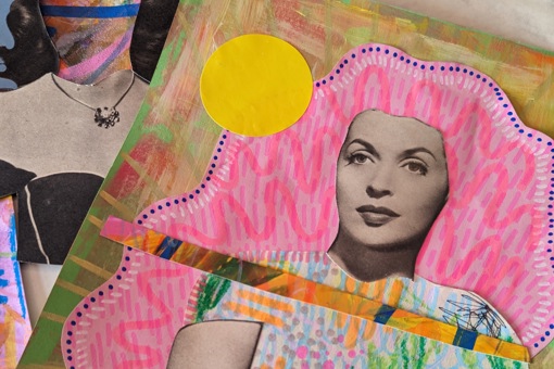 a close up of mixed media cut out wall art made by Rosie Johnson
