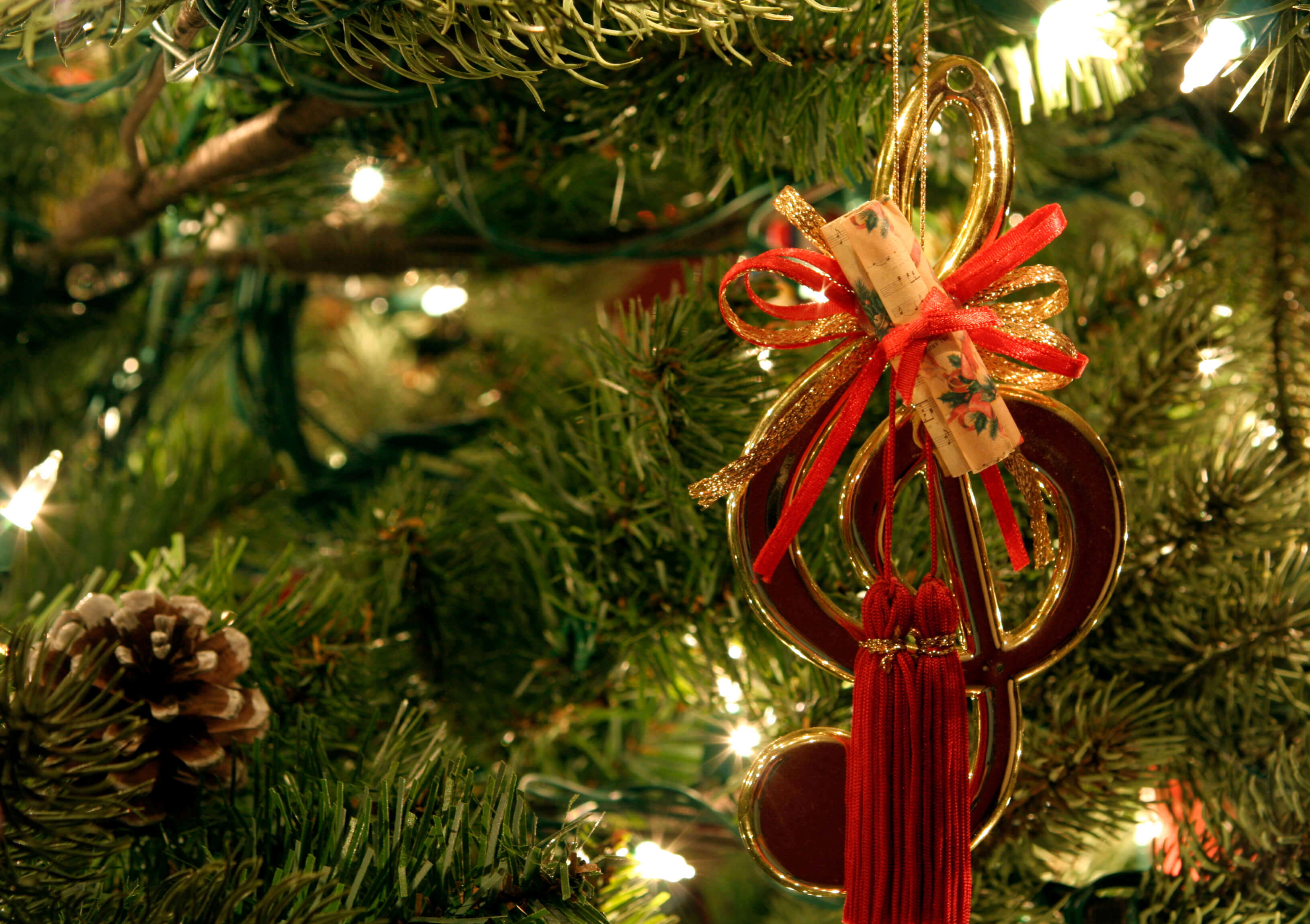 a close up of a Christmas ornament on a tree