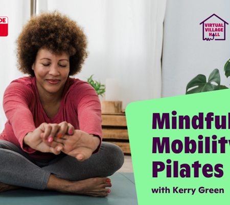 Text reads, "Mindful Mobility Pilates with Kerry Green" over the main image at the top of this page.