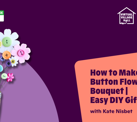 Text reads, "How To Make A Button Flower Bouquet - Easy DIY Gift with Kate Nisbet" over the main image at the top of this page. 