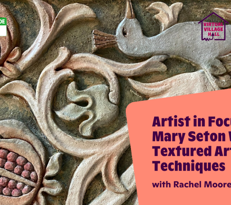 Text reads, "Artist In Focus Mary Seton Watts Textured Art Techniques with Rachel Moore" over the main image at the top of this page