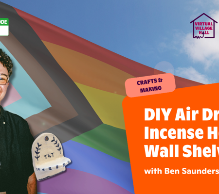 Text reads, "DIY Air Dry Clay Incense Holder Wall Shelves with Ben Saunders" over an image of Ben smiling with an incense holder shelf.