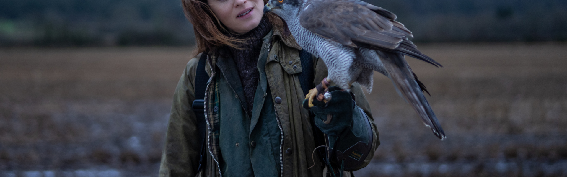 Main image: Claire Foy on the set of H is for Hawk, holding the goshawk Lottie.
