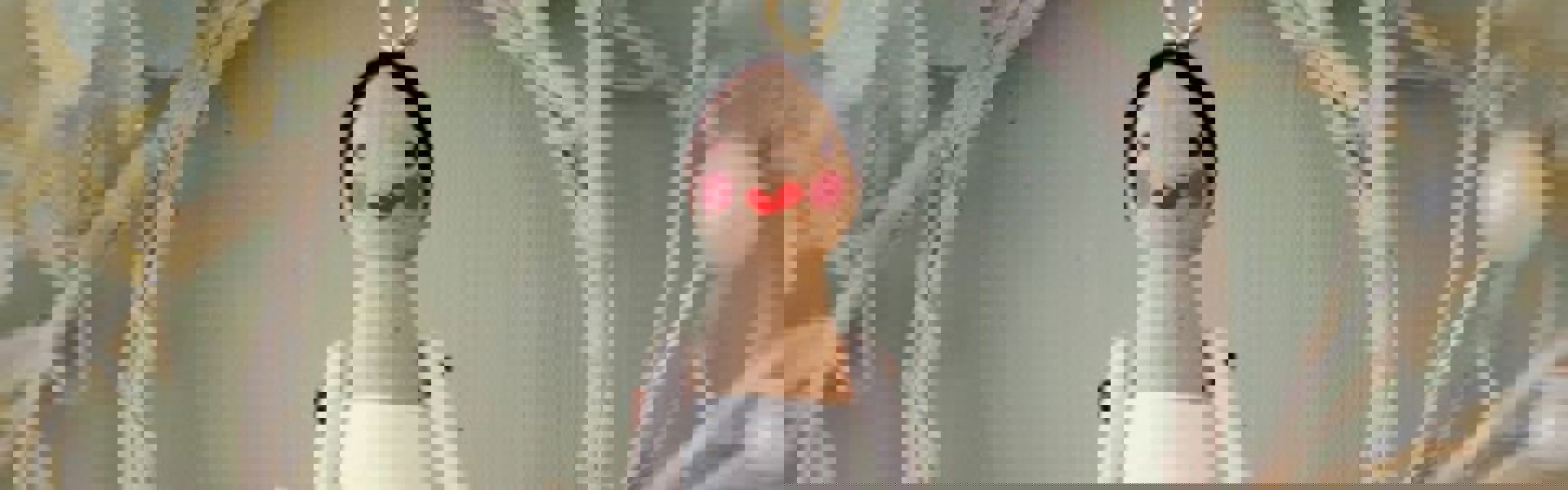 Main image: a peg doll, in a beautiful white vintage fabric dress with embroidered flowers. 