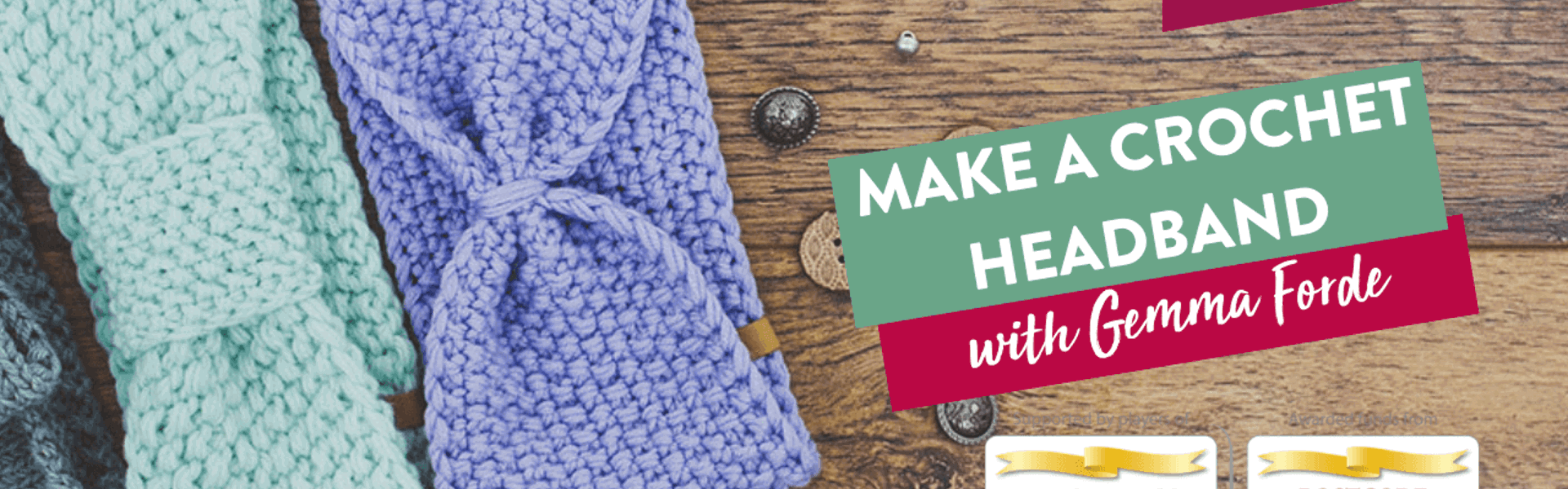 multi coloured crochet headbands on a wooden background