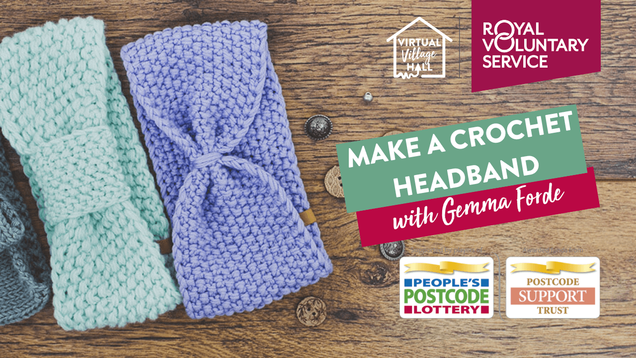 multi coloured crochet headbands on a wooden background