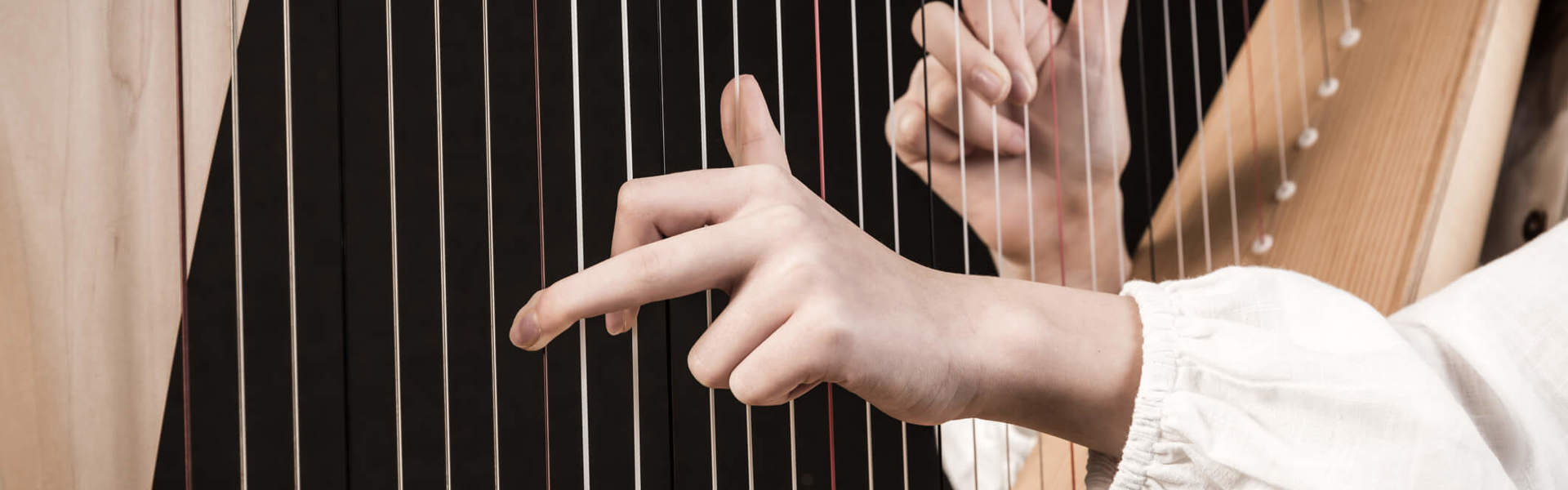 a close up of someone playing the harp