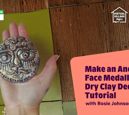Text reads, "Make An Ancient Face Medallion - Air Dry Clay Decoration Tutorial with Rosie Johnson" over the main image at the top of this page. 