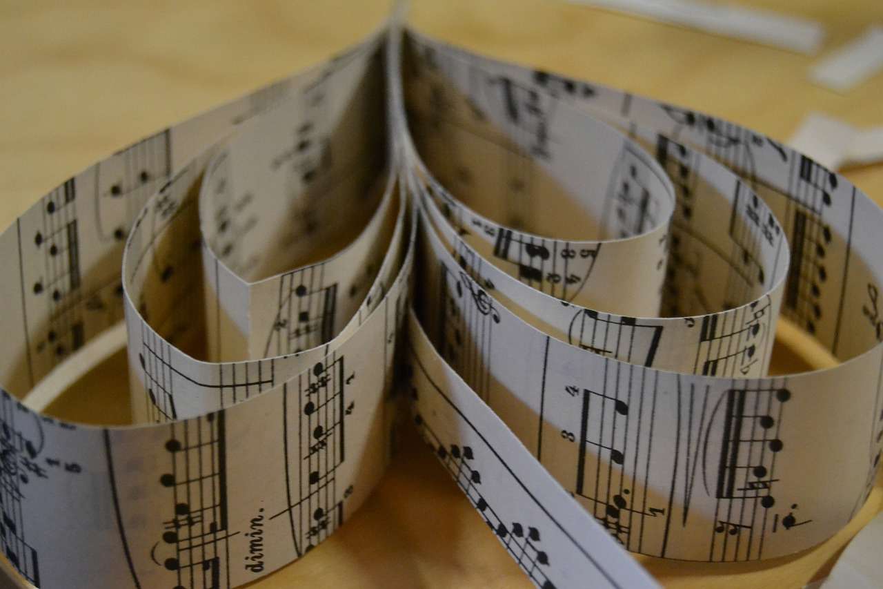 A close up of recycled music paper