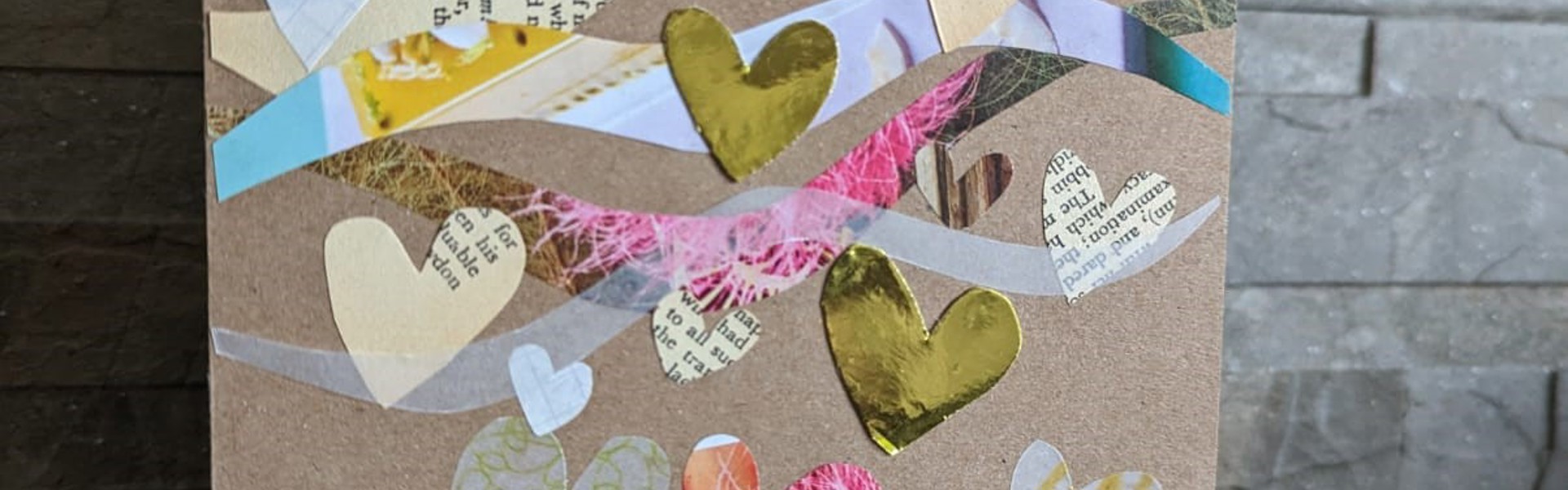 Recycled paper greetings cards in a variety of coloured paper with the header displaying the words "lots of love"