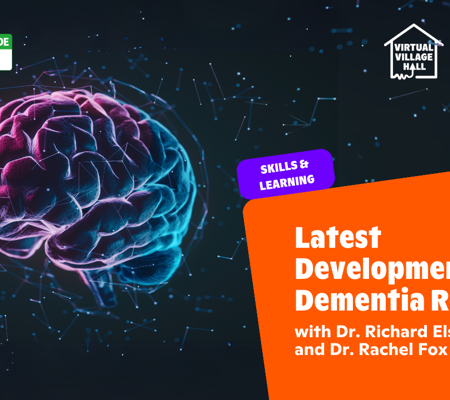 Text reads, "Latest Developments in Dementia Research with Dr. Richard Elsworthy and Dr. Rachel Fox" over the main image at the top of this page.