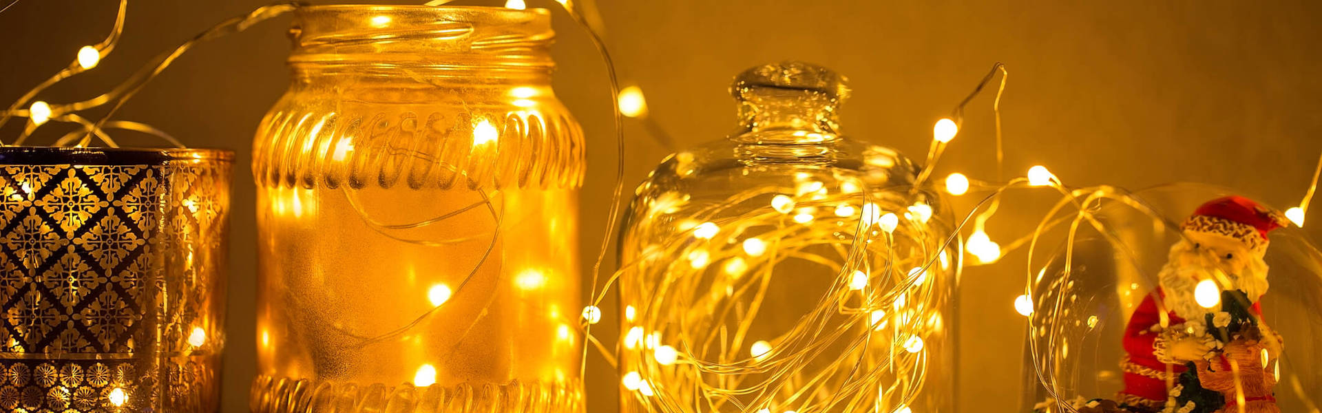 recycled glass jars filled with wire fairy lights