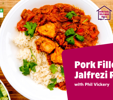 Text reads, "Pork Fillet Jalfrezi Recipe With Phil Vickery" over the main image at the top of this page.