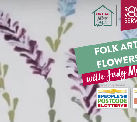 purple and blue folk art printed flowers by Judy Munford