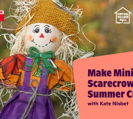 Text reads, "Make Mini Scarecrows - DIY Summer Craft with Kate Nisbet" over the main image at the top of this page.