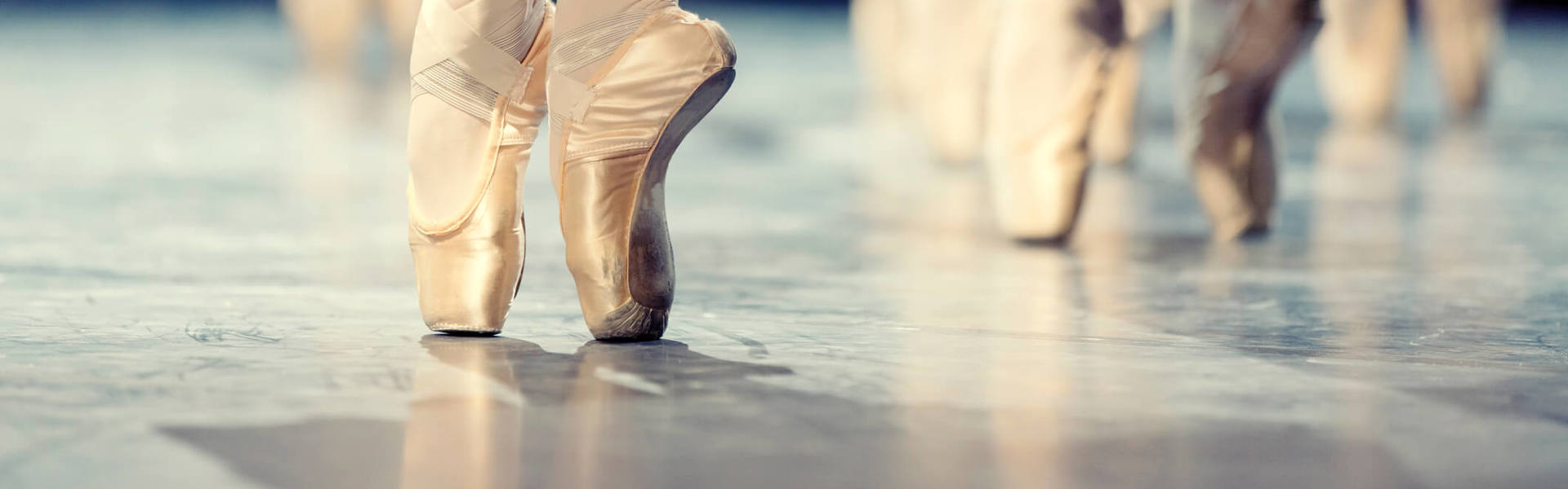 a close up of ballet performer wearing ballet shoes