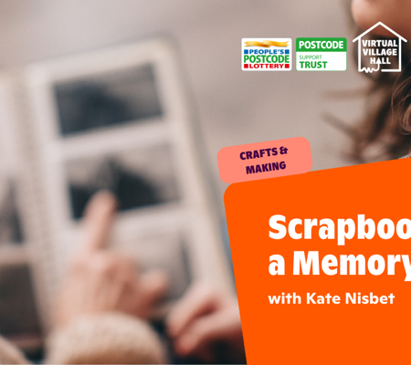 Text reads, "Dementia-Friendly Scrapbooking a Memory Page with Kate Nisbet" over the main image at the top of this page.