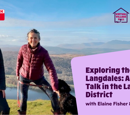 Text reads, "Exploring The Langdales: A Walk & Talk In The Lake District with Elaine & Jo" over the main image at the top of this page.