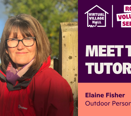 Text reads, "Meet The Tutor, Elaine Fisher - Outdoor Personal Coach" over an image of Elaine in the Lake District, smiling in the sunshine.