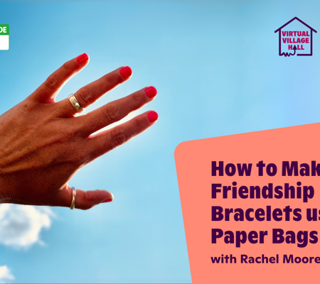 Text reads, "How To Make Friendship Bracelets Using Paper Bags with Rachel Moore" over the main image at the top of this page.