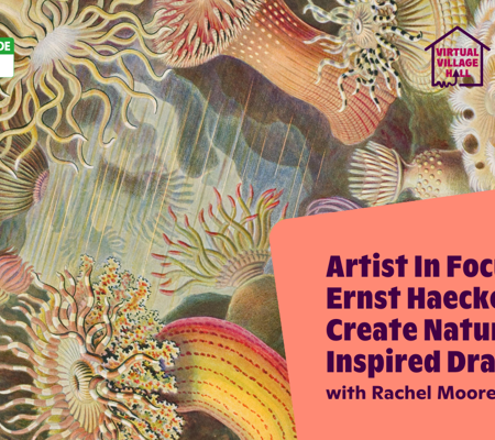 Text reads, "Artist In Focus Ernst Haeckel – Create Nature Inspired Drawings with Rachel Moore" over the main image at the top of this page.