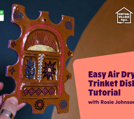 Text reads, "Easy Air Dry Clay Trinket Dish Tutorial with Rosie Johnson" over the main image at the top of this page.