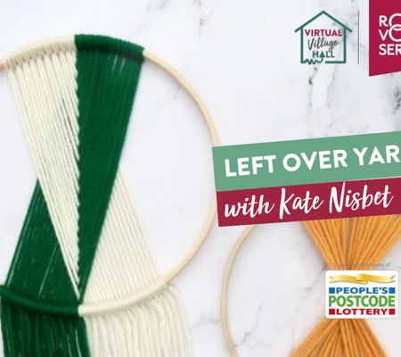 a handmade decoration made from left over green and cream yarn