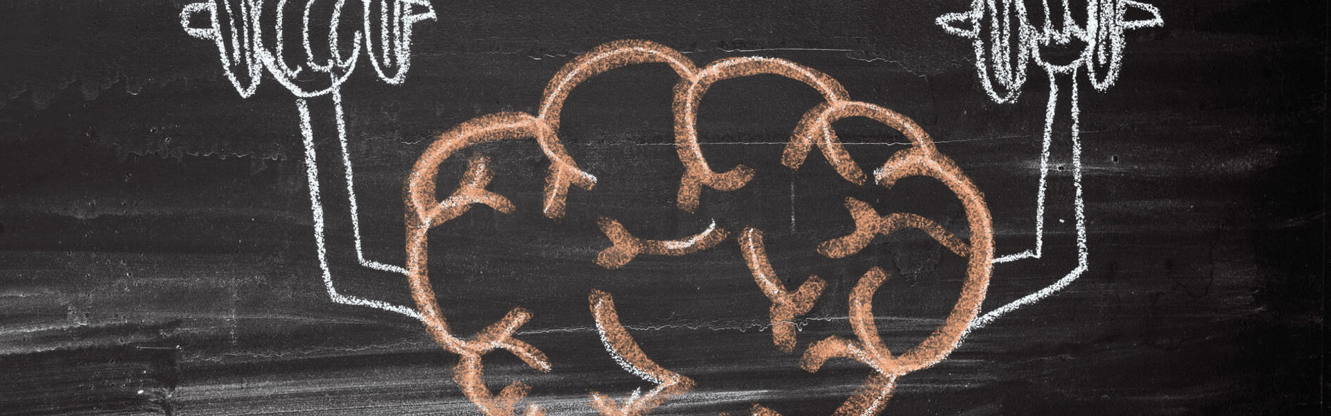 a chalk drawing of a brain lifting weights on a black chalkboard