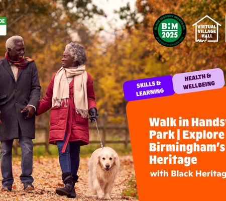 Text reads, "Walk In Handsworth Park - Explore Birmingham’s Black Heritage with Black Heritage Walks Network - Black History Month" over the main image at the top of this page.