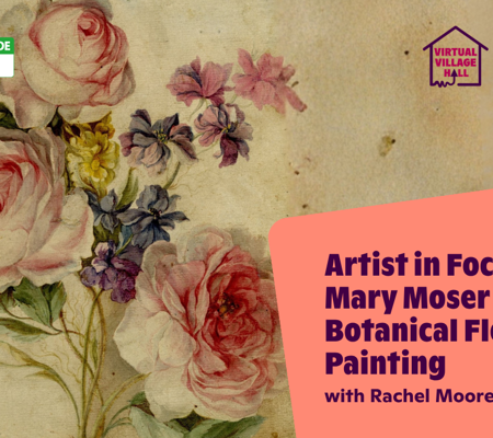 Text reads, "Artist In Focus: Mary Moser - Botanical Flower Painting with Rachel Moore" over the main image at the top of this page. 