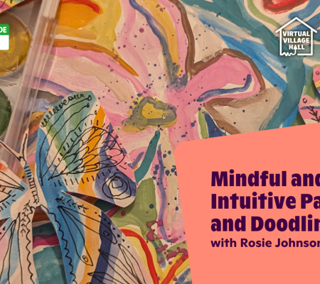 Text reads, "Mindful And Intuitive Painting And Doodling with Rosie Johnson" over the main image at the top of this page.