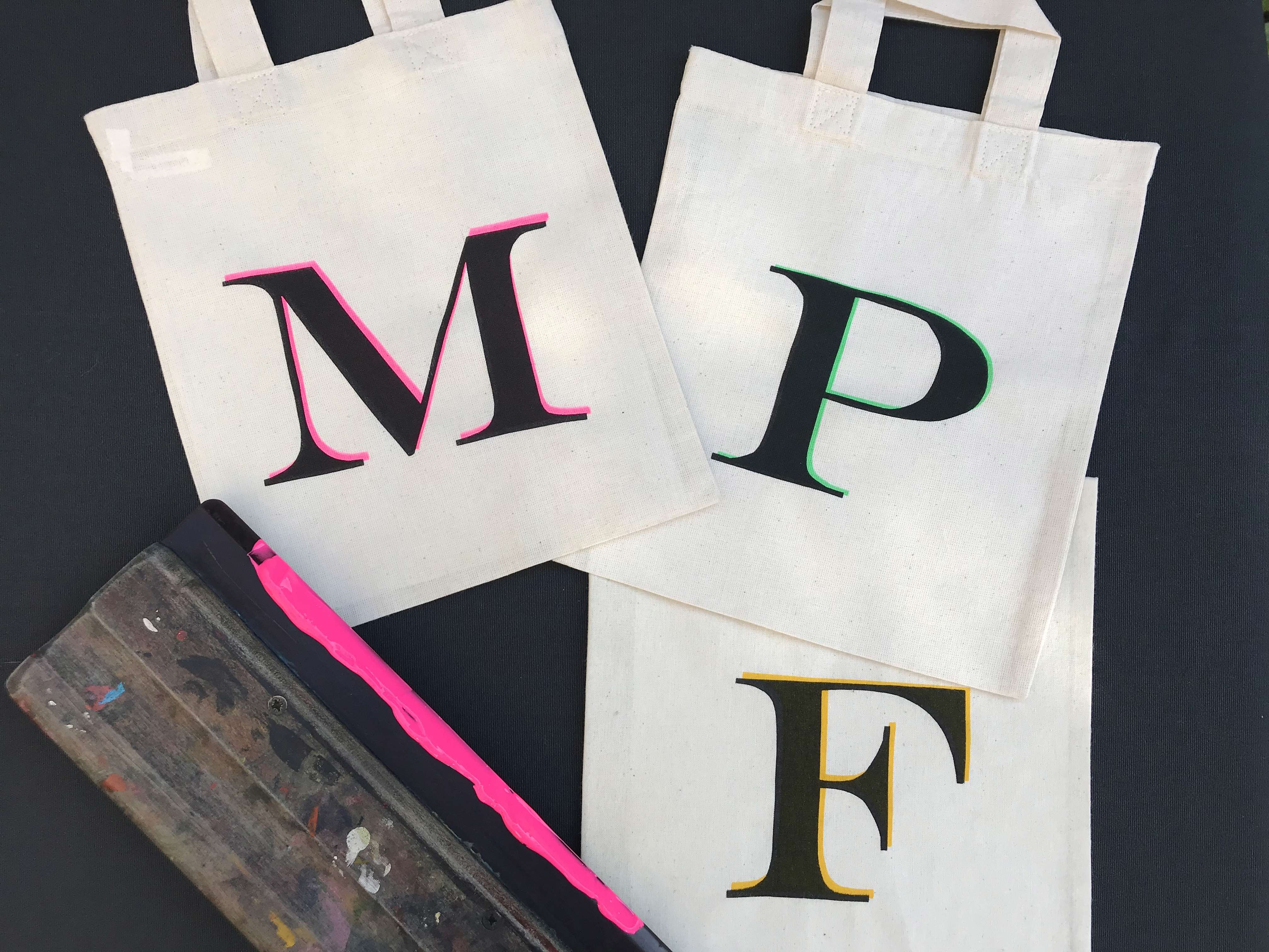 canvas bags with printed initials